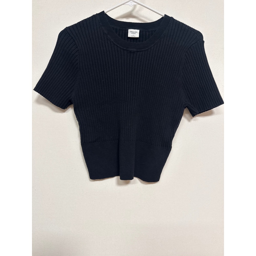 Abercrombie & Fitch Black Ribbed Short Sleeve Sweater Crew Neck Top Large